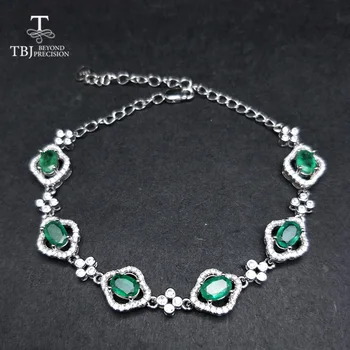 

TBJ, romantic flower natural emerald bracelet in 925 sterling silver natural gemstone bracelet with extend chain for girl gift