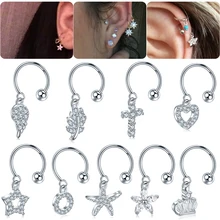 1 шт. Сталь "сделай сам", 9 разных цветовых стилей CZ драгоценный камень кулон серьги обруч серьги, Надеваемые На ушной хрящ спираль Козелка Rook мочки уха пирсинг модные женские туфли ювелирные изделия 20G