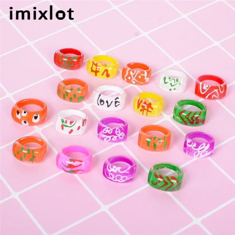 imixlot 20Pcs /Lots Wholesale Plastic Kids Rings Mixed Colors Clay
