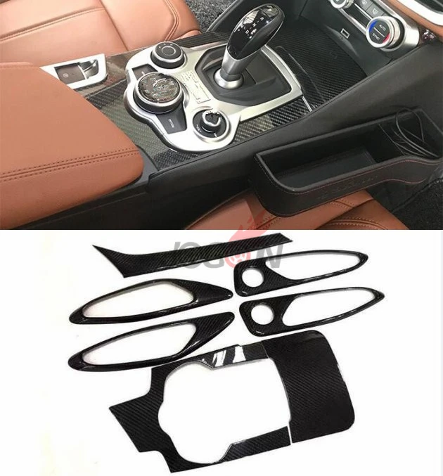 

Car Interior Trim For Alfa Romeo Giulia 2017 2018 Center Gear Door Handle Cover Carbon Fiber 7pcs