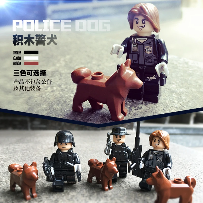 

5pcs/lot Police Dog Accessories SWAT MOC Animal Military Model Building Blocks Brick Kits Toys for Children