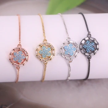 

New ~ 8Pcs Pave Blue Stone with Cubic Zirconia Micro Bracelets Adjustable Size