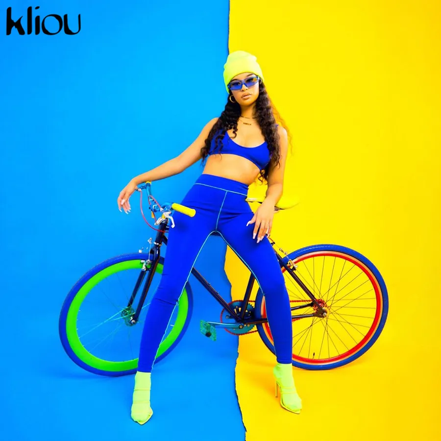 Kliou النساء قطعتين مجموعة مثير الخامس الرقبة المحاصيل أعلى اللياقة البدنية الرياضية الصدرية رياضية الأزرق مرونة عالية الخصر طماق 2019 الزي Kliou النساء قطعتين مجموعة مثير الخامس الرقبة المحاصيل أعلى اللياقة البدنية الرياضية الصدرية رياضية الأزرق مرونة عالية الخصر طماق 2019 الزي