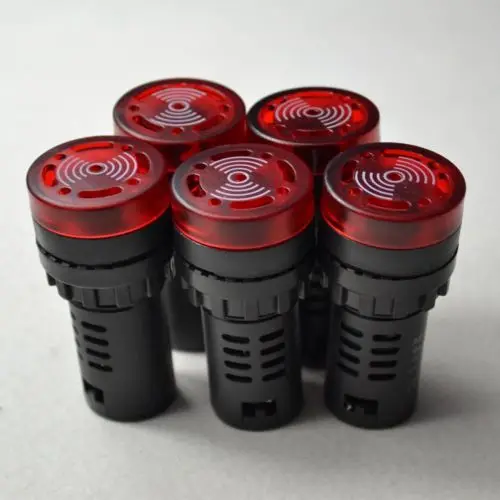 

New 5Pcs TOP DC 12V DC24V DC36V AC220V 22mm Red LED Indicator Light with Buzzer