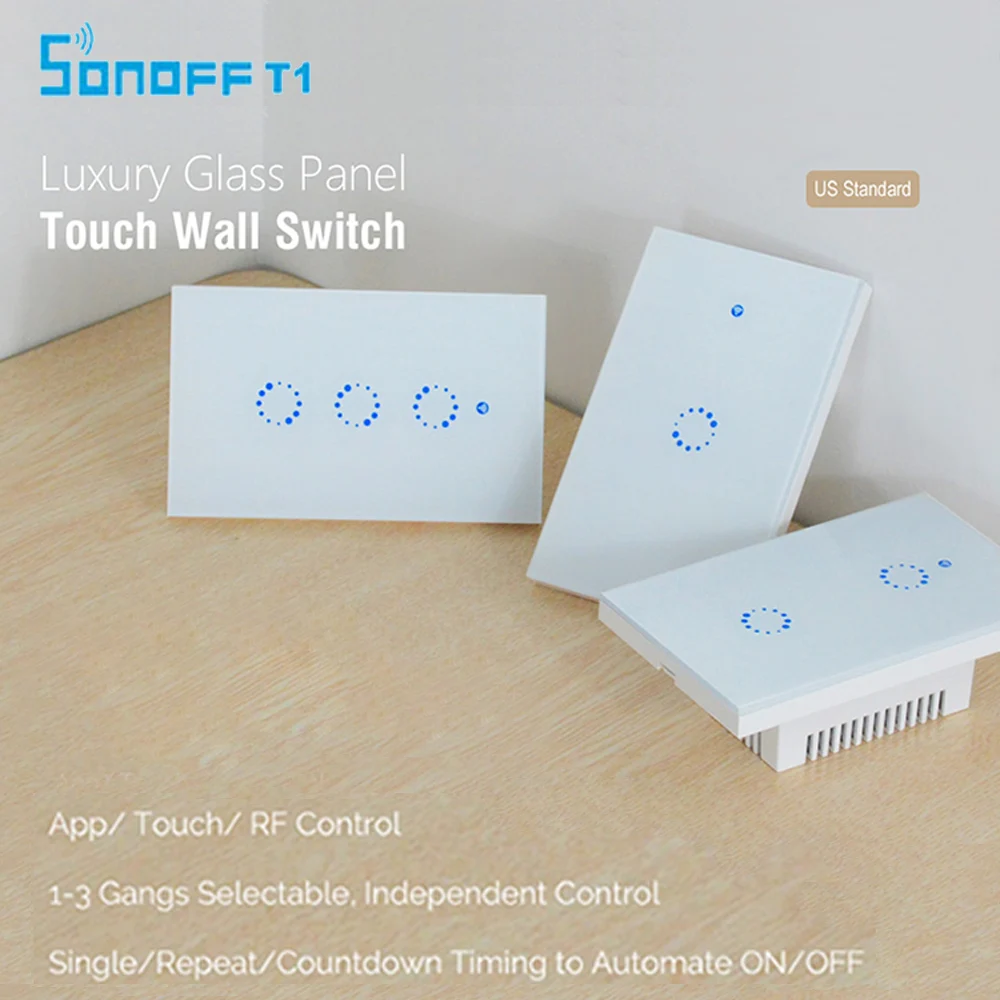 

Sonoff T1 US Touch Light Switch Wifi Wall Remote Smart Home Controller Work with Alexa With 315 RF 600W/gang