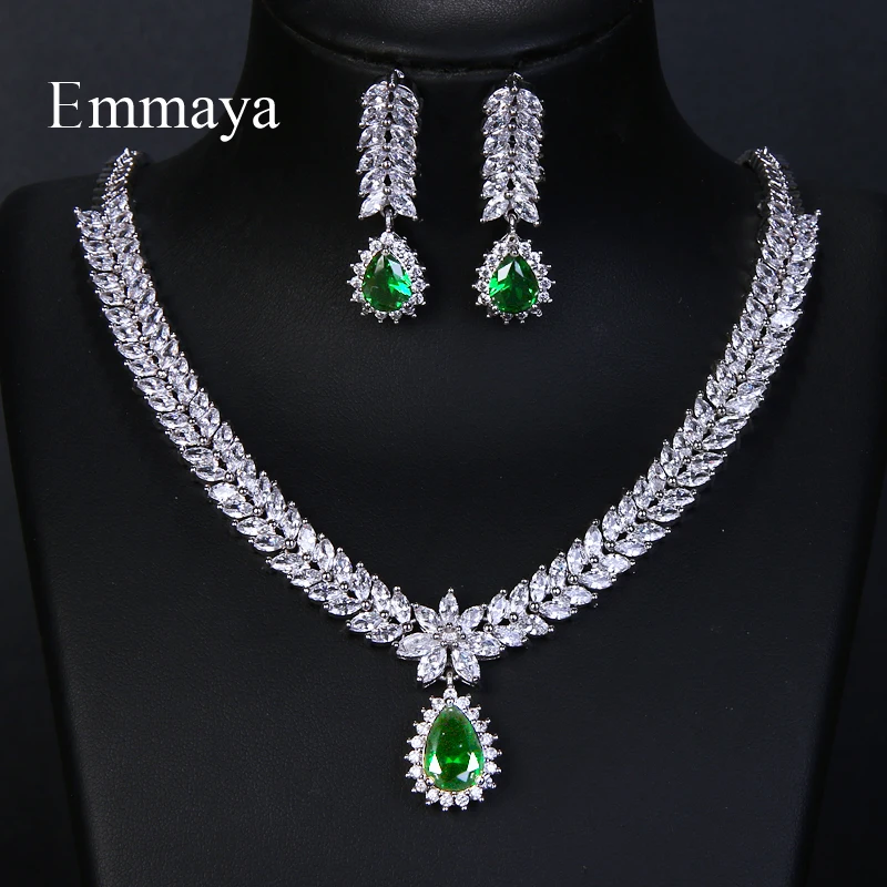 Emmaya Luxury AAA Cubic Zircon 4 Colors Water Drop Wedding Earrings Necklace For Women Bridal Jewelry Sets Party Accessories bridal jewelry sets crystal jewelry sets