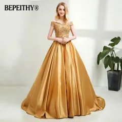 gold BEPEITHY темно-синее длинное вечернее платье с v-образным вырезом, кружевное винтажное выпускное платье с бисером, недорогое вечернее платье с открытыми плечами - Цвет: gold