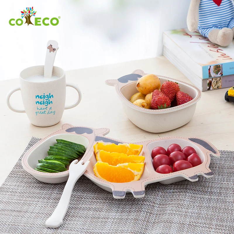 

Ship From Moscow Children Bamboo fiber dinnerware set animal cute plate for baby