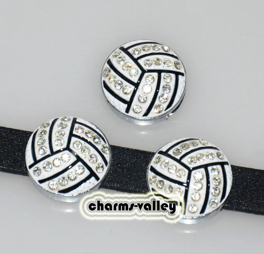 5PCS 8MM Full Rhinestone Volleyball Slide Charms Letters DIY Accessory