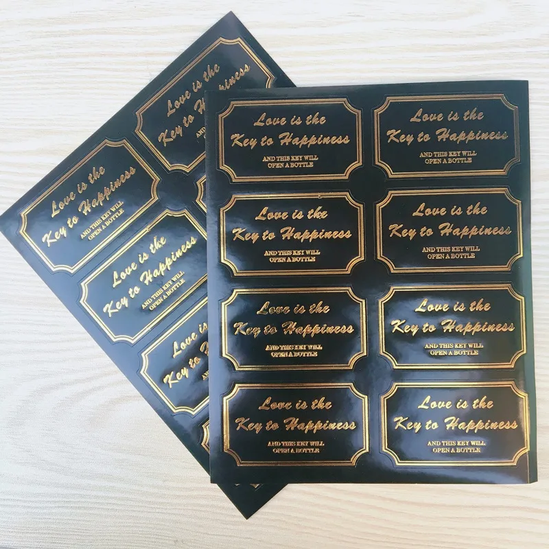 

80Pcs 10Sheets Black Golden Love Is The Key To Happiness Rectangle Sealing Label Kraft Sticker Baking DIY Round Gift Stickers