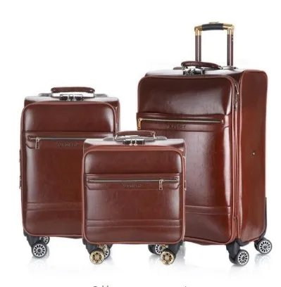 CARRYLOVE 1" 20" 2" дюймов ретро кожаный багажный набор тележка koffer наборы Дорожный чемодан для поездки - Цвет: a set 3 pcs