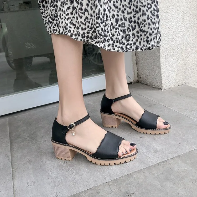 

Big Size 11 12 high heels sandals women shoes woman summer ladies One-word buckle sandals