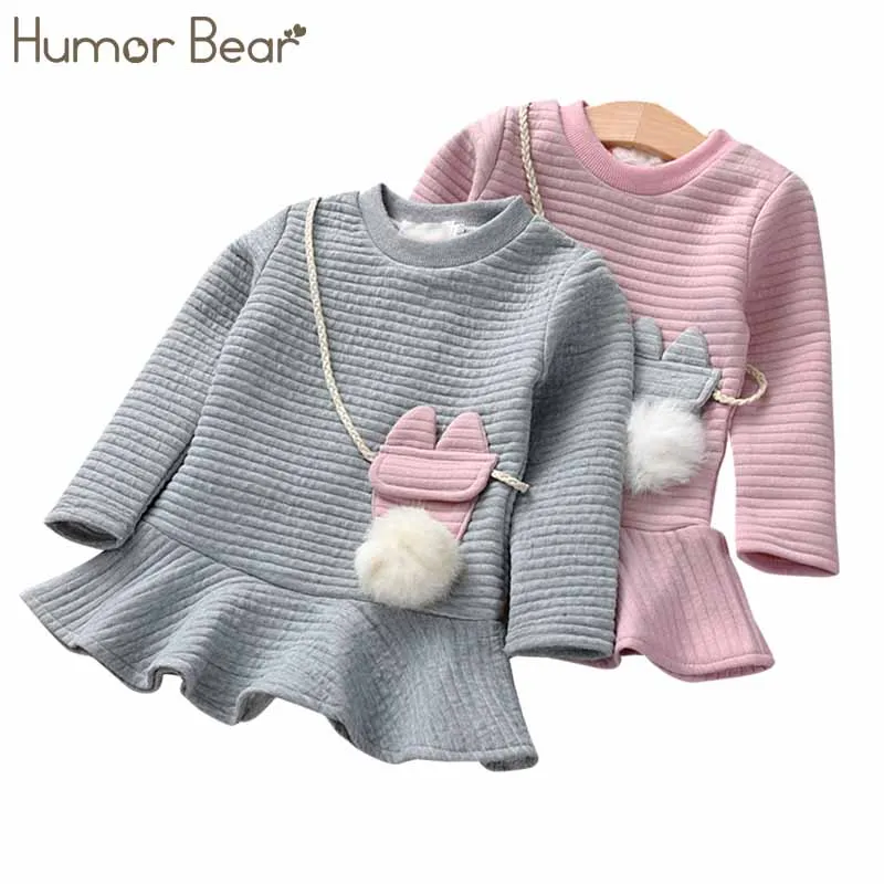 Humor Bear/платье для девочек; коллекция года; сезон осень-зима; платья принцессы для девочек; Модное детское платье в полоску с героями мультфильмов; детская одежда