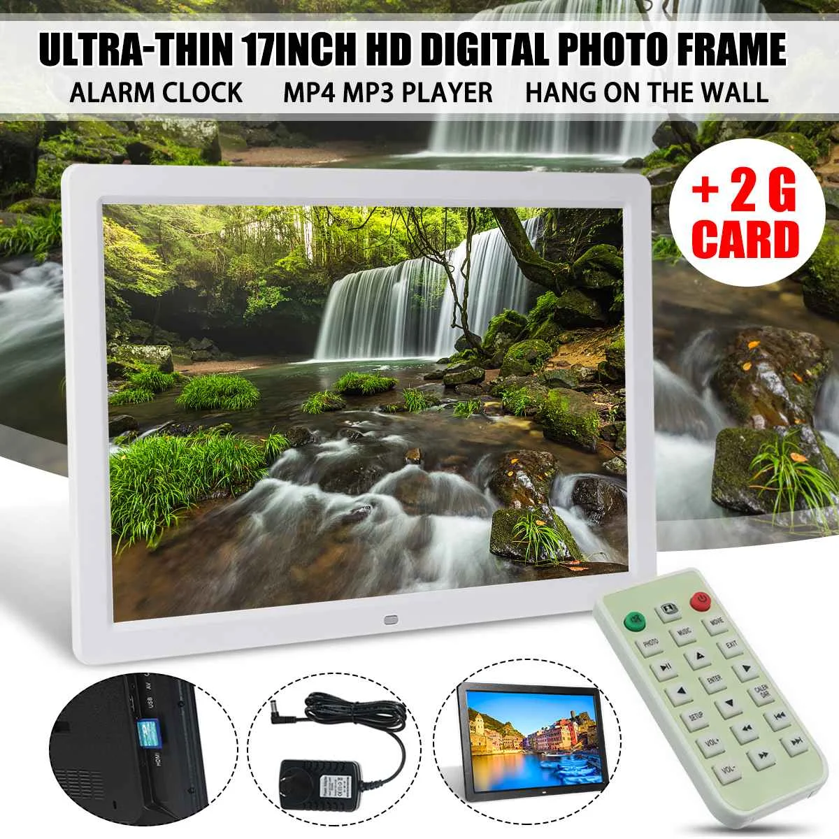 White and 2G Card 1" светодиодный цифровой фоторамка с высоким разрешением 1440*900 рекламный автомат будильник MP3 MP4 пульт дистанционного управления с картой 2G - Цвет: White and 2G Card