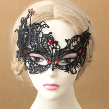 Handmade Womens Sexy Red Stone Black Lace Flower Face Eye Mask Hair Bobby Pins Hairpins Costume Ball Party Halloween Accessories