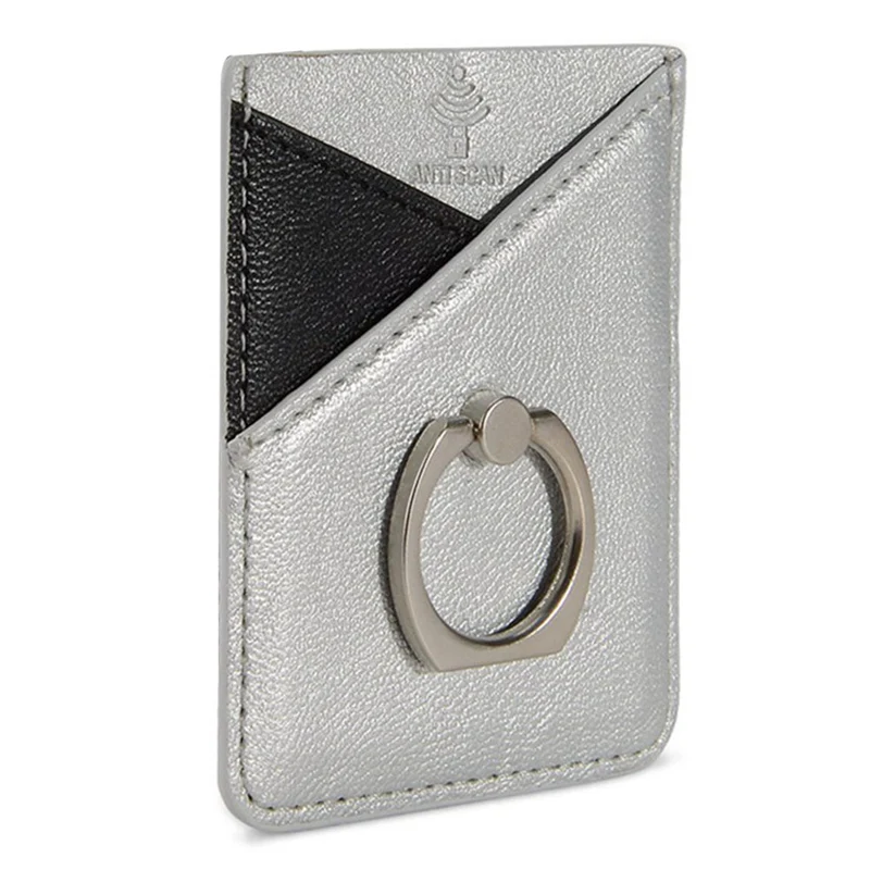 Luxury Bling Sequins Leather Card Holder Sticker With Ring Buckle For Universal Mobile Phone