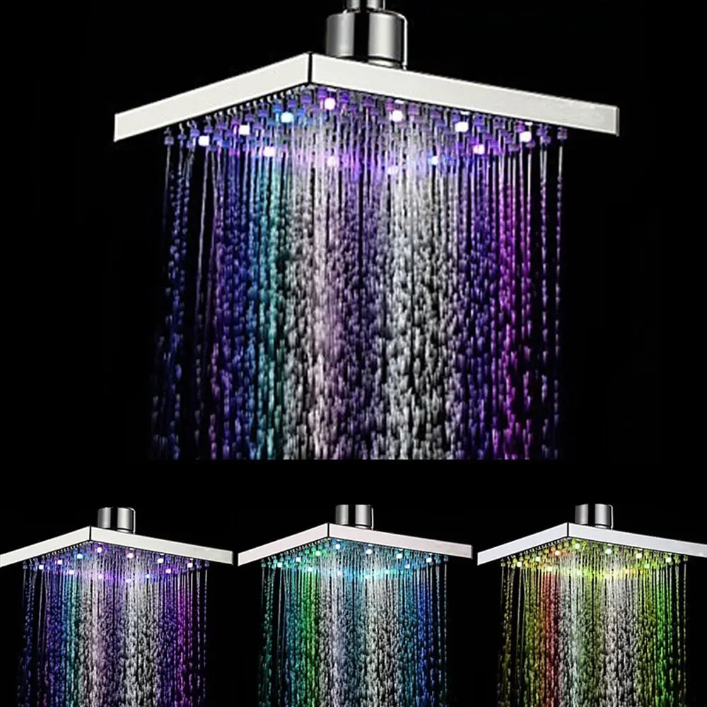 

Xueqin 6 Inch ABS Square Rainfall LED Changing Shower Head Adjudtable Water Flow Spray Temperature Sensor Chrome Finish