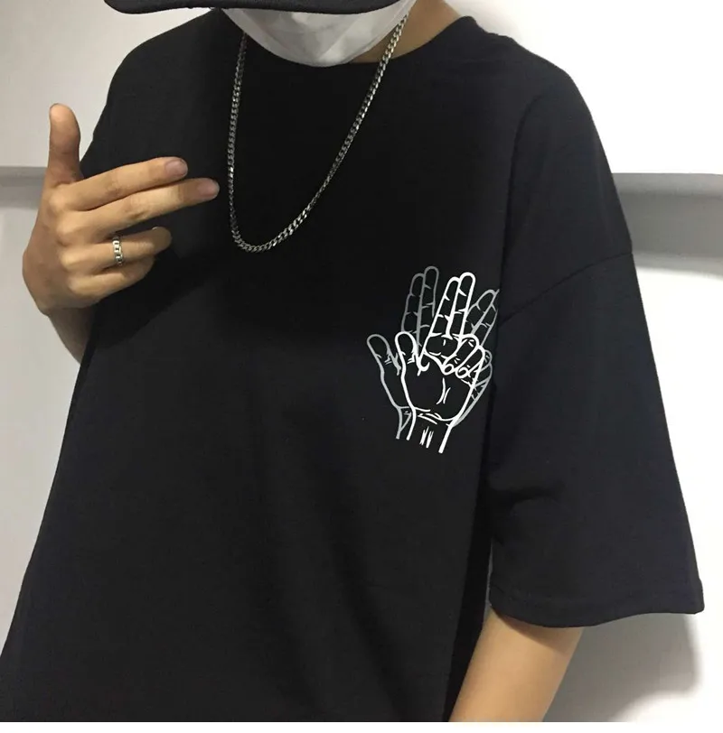 VERSMA корейская мода Harajuku BF Fingers футболки мужские летние уличная одежда в стиле хип-хоп, Панк свободные футболки с коротким рукавом для мужчин