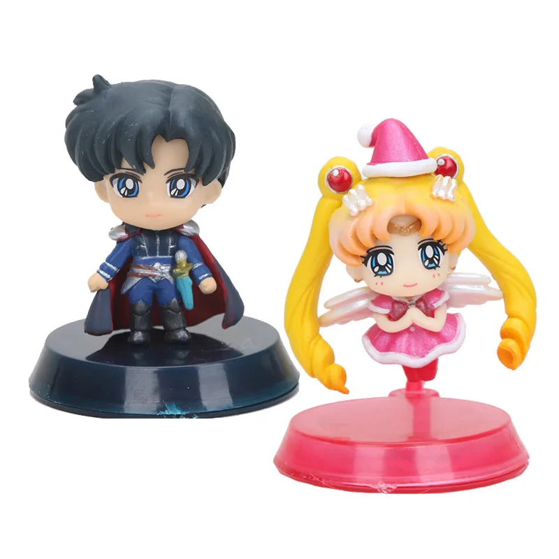 

7pcs/set Anime Sailor Moon Figures Tsukino Usagi 25th Anniversary Q Ver Cake Decorations Collectible Model Christmas Gifts