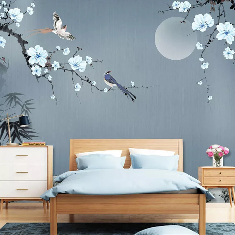 Custom Mural Wallpaper Chinese Style Flower Bird Hand Painted Wall Painting For Living Room Sofa TV Background Home Decoration