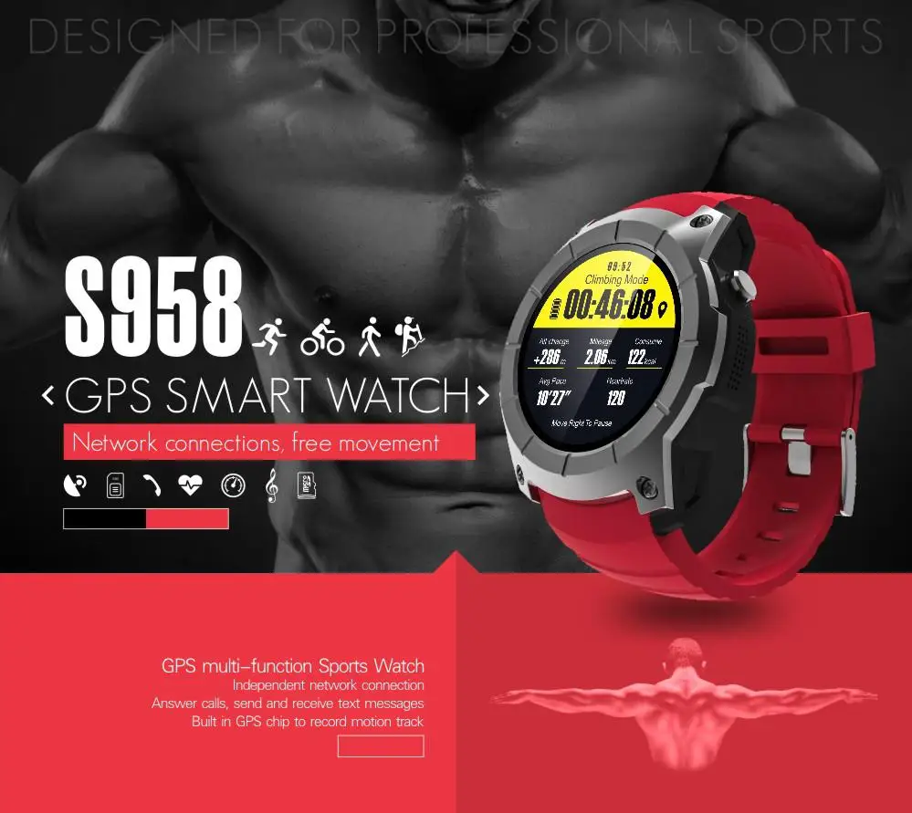 

Bluetooth S958 GPS Multi-function Sport Watch MTK2503 Heart Rate Monitor Fitness Tracker Smart Watch support Sim card r20