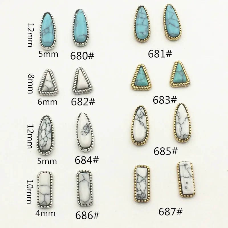 

20pcs/pack Japan 3D Nail Art Decorations Metal Triangle Rectangle with Natural Stone Nail Parts DIY Charm Supplies for Nails