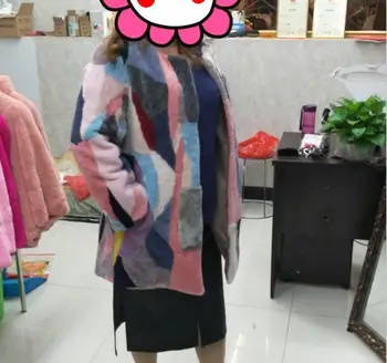 

High Quality Winter fashion Stitching color woman long coat Faux Fur O-Neck Pockets female England Style long Faux Fur coat