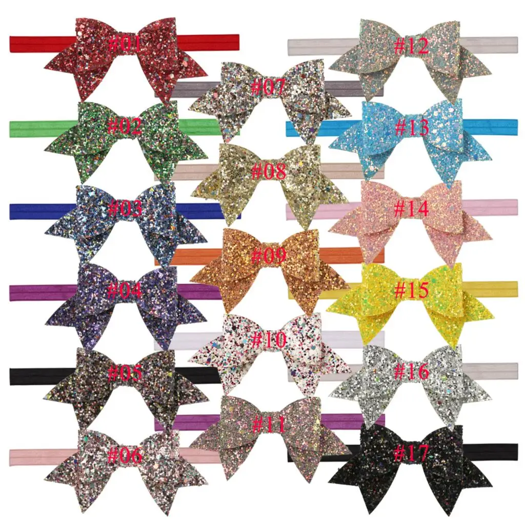 17pcs/set Swallowtail Kids Headbands Elastic Gilrs Hairbands Glitter Hair Accessories Headwear