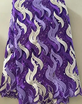 

High Quality Nigerian Lace Fabrics With Stones African French Net Lace Fabric Embroidered Tulle Mesh Lace Fabric ELL2928 purple