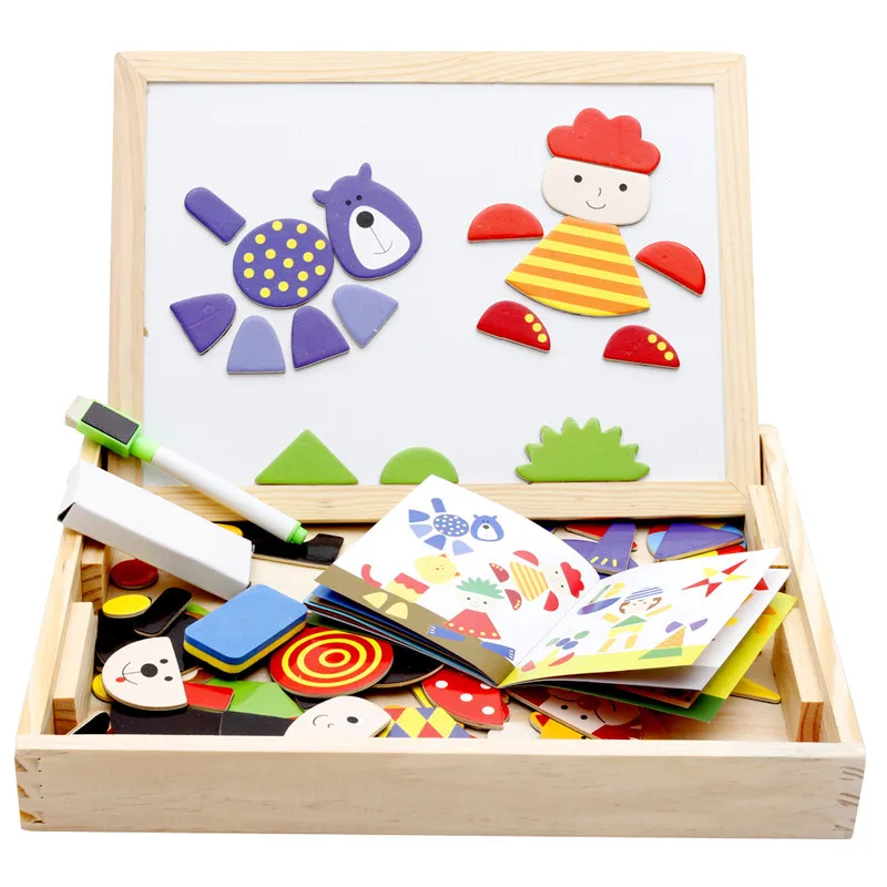 

kids Magnetic wooden jigsaw blocks toys cartoon Tangram baby drawing board toys ealy educational learning creative toy