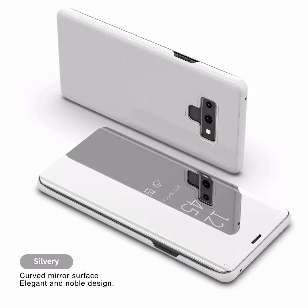 50 шт./лот флип чехол для samsung J4 J6 J8 Стенд кожаный Clear View Зеркало Обложка для Galaxy A9 Star lite A6 A8 плюс примечание 9 - Цвет: Silvery