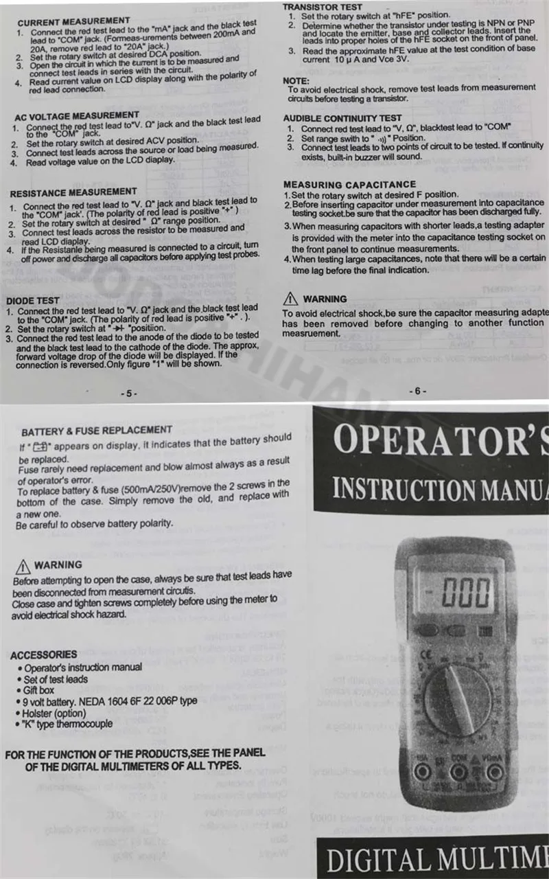 A830L Digital Multimeter LCD Backlight ACDC Ammeter Diode Frequency Multitester Voltmeter Ohm Portable Voltage Meter Tool D1019 (7)