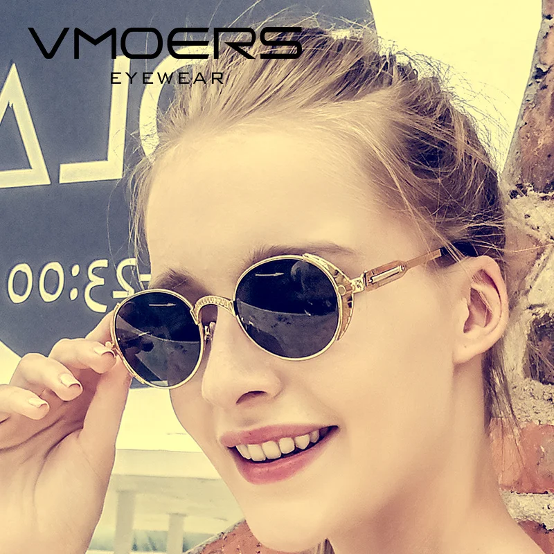 

VMOERS Female Steampunk Retro Sunglasses Women Oval Metal Shades Lunette Brand Vintage Sun Glasses for Women 2018 Fashion Oculos
