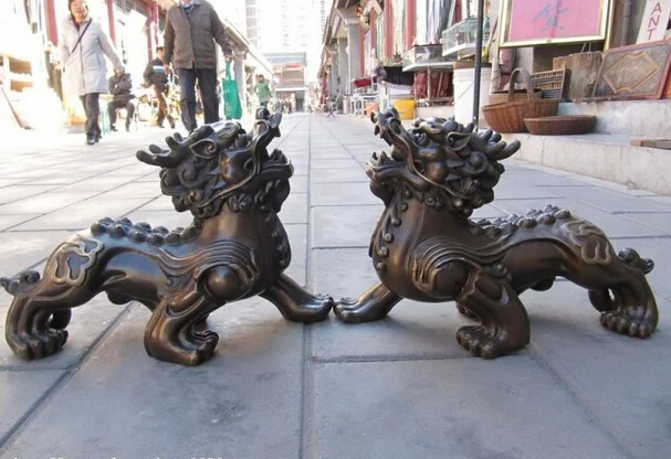 

song voge gem S1001 11"chinese Refinement Feng Shui Pure Bronze Foo Dog kylin beast Lion one Pair