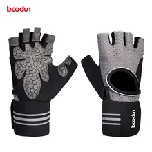 BOODUN, для тренажёрного зала перчатки на пол-с защитой от отпечатков пальцев и женские нескользящие тапочки из натуральной кожи для бодибилдинга, Фитнес спортивные перчатки с длинными ремешок защиты