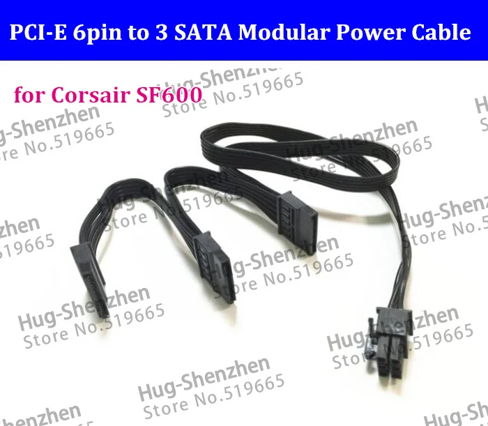 Pcie 6p 6pin Male To 3 Sata 15pin Modular Power Extension Cable 15p Port Multiplier For Corsair