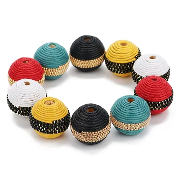 

LOULEUR 10pcs 20X22mm Round Natural Wood Beads Wax Rope Copper Chain Wood Beads for Necklaces Bracelets Jewelry Makings F7577