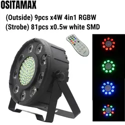 12 шт./лот лампы размытого света Slim LED Par свет 9x4 w RGBW 4IN1 и 81x0,5 w SMD плоским Пар 64 ИК-пульт дистанционного Профессиональный DJ этап Освещение