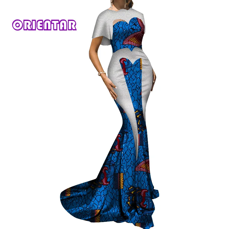 Элегантные африканские платья для женщин кружевное свадебное платье Африканский Воск Принт леди Африканский Базен Riche вечернее длинное платье WY3584