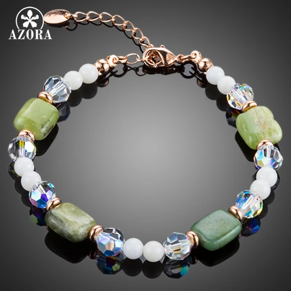 AZORA модные ювелирные изделия розовое золото цветные браслеты смешанные с зеленым кристаллом и белой тридакной для женщин TS0093