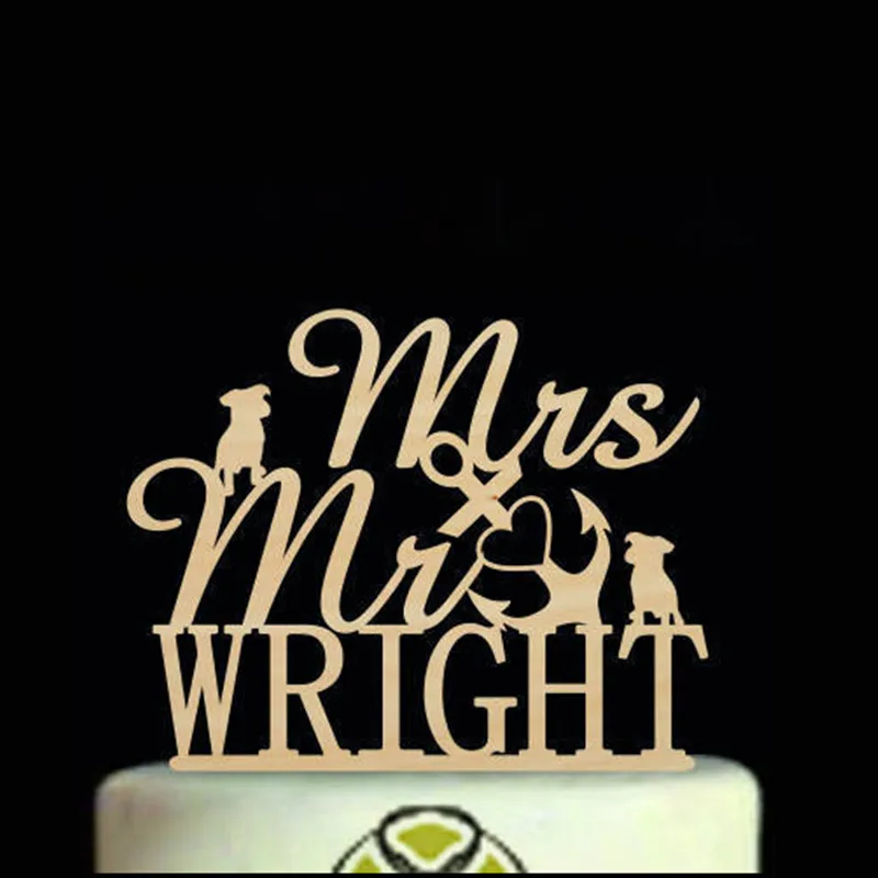 Personalized Mr and Mrs Cake Topper Wedding With Dogs Anchor Custom Last Name Flag Bridal Shower | Дом и сад
