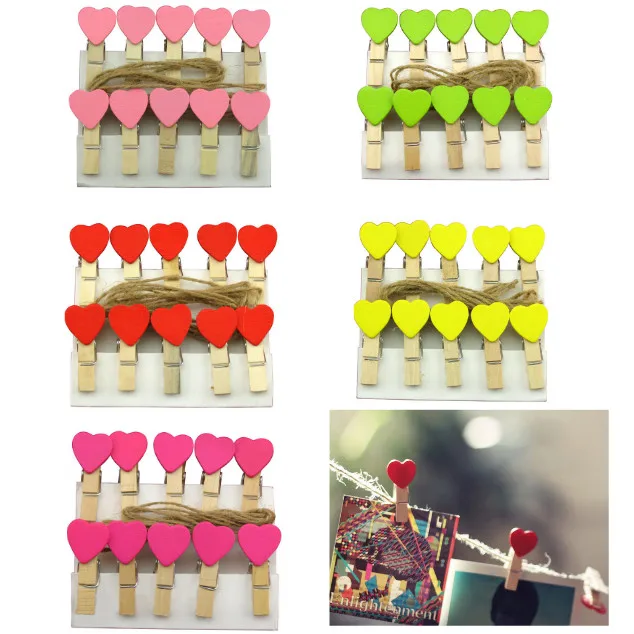 

10pcs/set Creative Pink Yellow Rose Green Red Clips With Hemp Rope for Hanging Paper Photo Album Frame DIY Home Wall Decor