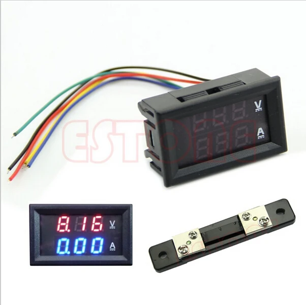 

DC 100V 100A Digital Voltmeter Ammeter with 100A/75mV Shunt 2in1 DC Volt Amp Dual Display Panel Meter Red Blue LED