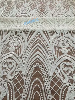 

5yard/lot New arrival Mesh Sequins Fabric David-112827 Fashion Embroidered paillette fabric