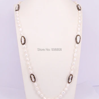 

3 Strands ZYZ179-1163 Fashion Pave Crystal Pearl Beads Jewelry 9-10mm Pearl Knotted Freshwater Natural Pearl Necklaces For Women