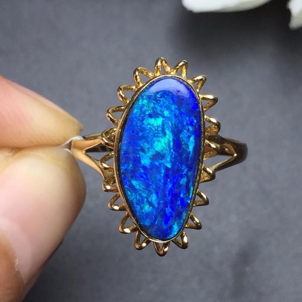 

Fine Jewelry Customized Size Real 18K Yellow Gold AU750 100% Natural Black Opal Gemstone Female Rings for Women Fine Ring