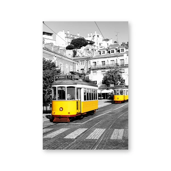 Португалия Лиссабона старинные архитектурные постеры и принты черно-белые настенные картины для декора старая улица желтый трамвай холст живопись - Цвет: PH4745