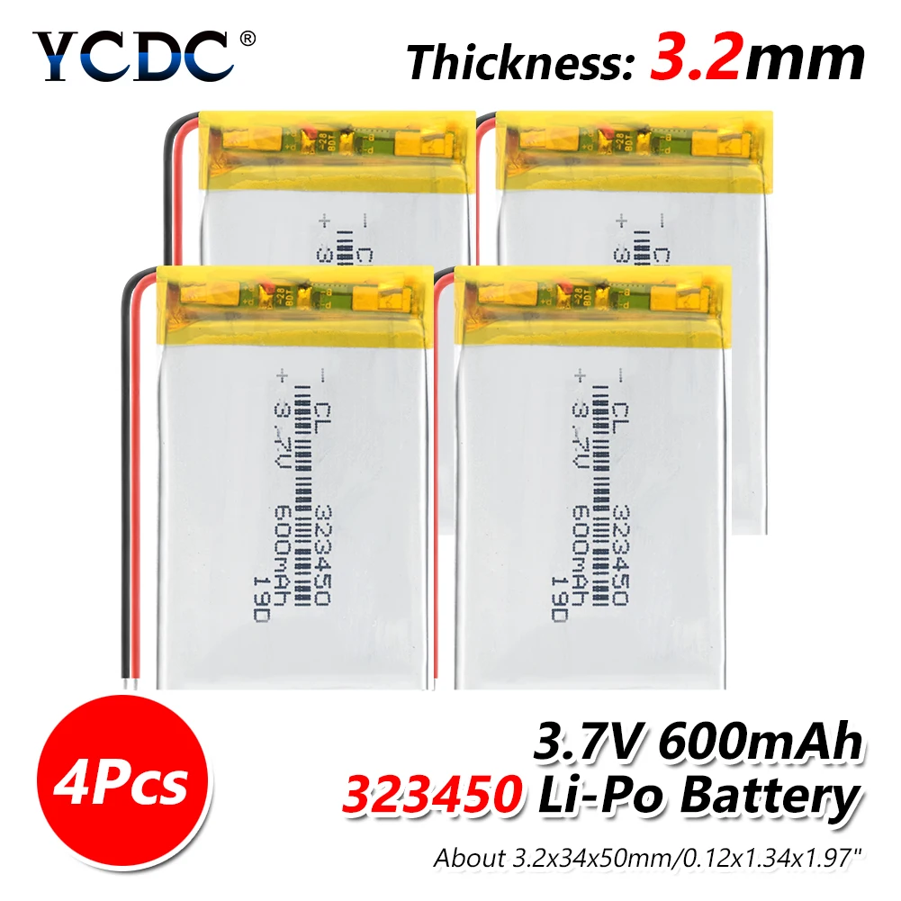 1/2/4 шт. 323450 3,7 v 600mAh литий-полимерная батарея 3 7 Вольт ли бо ионным lipo аккумуляторные батареи для dvd gps навигации - Цвет: 4 PCS