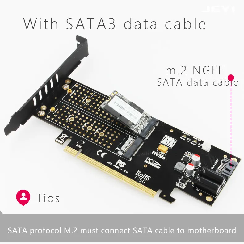 JEYI KNIGHT Power-Fail Protection PCIE3.0 NVME Adapter x16 Full Speed M.2 dd On Card Heat Sink Wafer Fan Cooling SSD