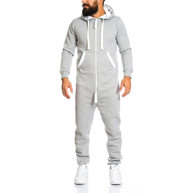 Men's Casual Long Sleeve Cotton Overalls Pants Jumpsuits Rompers Trousers Personality One-piece Hooded Men's Sweater